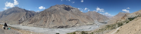 panorama of Spiti and Pin rivers as well as Dhankar Monastery